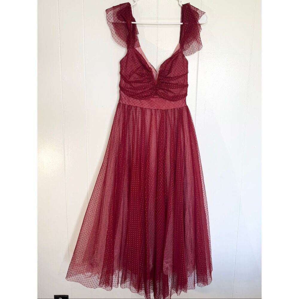 lulu’s red dotted tulle midi dress S